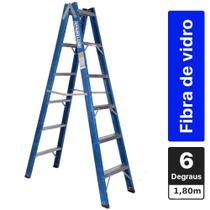 Escada tesoura dupla em fibra de vidro 6 degraus 1,80 m - Premium