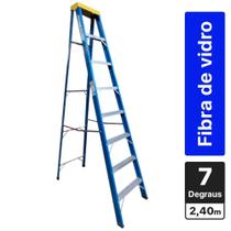 Escada tesoura simples em fibra de vidro 7 degraus + patamar 2,40 m- Premium