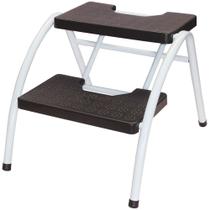 Escadinha 2 Degraus para Maca Estrutura em Aço, Degraus Antiderrapantes, Suporta 120kg Branca com degrau Preto