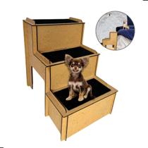 Escadinha Escada Em Mdf P/ Caes e Gatos Com carpete Antiderrapante e 3 degraus
