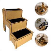Escadinha Escada Em Mdf P/ Caes e Gatos Com carpete Antiderrapante e 3 degraus