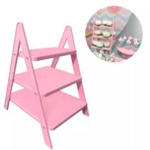 Escadinha Para Festa e Decoração, Suporte Para Doces e Lembrancinhas, Escada Desmontável Festa (Rosa)