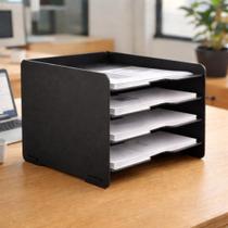 Escaninho Organizador de Mesa A4 MDF Porta Documentos 4 Divisórias