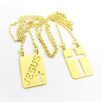 Escapulário 60cm 1mm Jesus + Placa Vazada Folheado Ouro 18k GG173 Escapulário 60cm 1mm Jesus + Placa Vazada Folheado Ouro 18k GG173