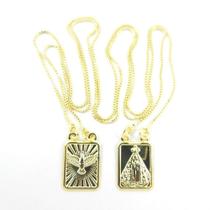Escapulário 60cm 1mm N S Aparecida + D E Santo Folheado Ouro 18k GG172