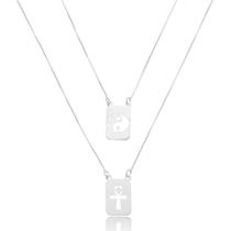 Escapulário 60cm Amuleto Yin Yang E Cruz Ansata Prata 925