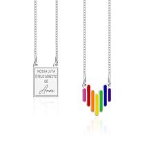 Escapulário 60cm Coração Colorido LGBTQIA+ em Prata 925