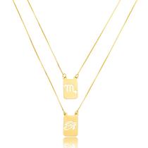 Escapulário 60cm Signo de Escorpião e Olho de Hórus - Prata Banho Ouro 18k