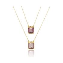 Escapulário 70cm Aceito Agradeço Entrego Confio com Pedra Ametista Rosa Banhado a Ouro