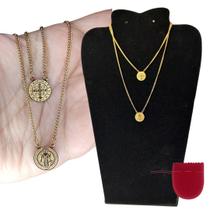 Escapulário Aço Dourado Banhado a Ouro 18k São Bento Amuleto