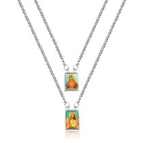 Escapulário Aço Inox N. Senhora Do Carmo + Sagrado Coração