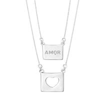 Escapulário Amor e Coração Vazado Banhado a Prata