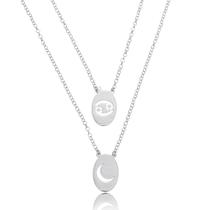 Escapulário Amuleto Signo Câncer / Lua Prata 925 Banhado a Ródio 60cm