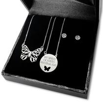 Escapulário Borboleta com Brincos Pedra Zircônia Prata 925 Legítima Original Maciça Corrente Kit Escapulário Borboleta com Brincos Pedra Zircônia Prata 925 Legítima Original Maciça Corrente Kit