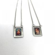Escapulário Chico Xavier Foto em Aço Inox 1,5x 32 Cm