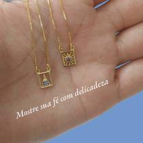 Escapulário Colar Corrente com pingente Nossa Senhora Aparecida e Sagrado Coração de Jesus 60cm semijoia banhada a ouro 18k c/ garantia antialérgico