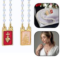 Escapulário Colar Pérola Nossa Senhora Do Carmo E Sagrado Coração De Jesus