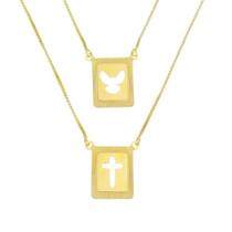 Escapulário com pingente cruz e espirito santo masculino