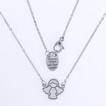 Escapulário de Aço Infantil Anjinha com Oração 10x6 37cm