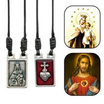 Escapulário de Metal Nossa Senhora Do Carmo E Sagrado Coração De Jesus