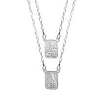 Escapulário de Prata Nossa Sra do Carmo e Sagrado Coração de Jesus 60cm