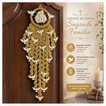 Escapulário Enfeite de Porta Espírito Santo e Sagrada Família Dourado Católico 45x27cm