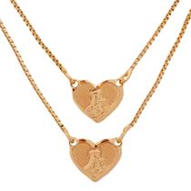 Escapulário Feminino Nossa Senhora do Carmo e Aparecida Coração Banhado a Ouro 18k Escapulário Feminino Nossa Senhora do Carmo e Aparecida Coração Banhado a Ouro 18k