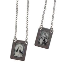 Escapulário Inox NSra do Carmo e o Sagrado Coração de Jesus