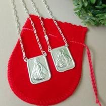 Escapulário Mas Sagrado coração+N.S.Aparecida banho de Prata