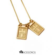 Escapulário Masculino Dourado Cruz Corrente Aço Inoxidável 65cm