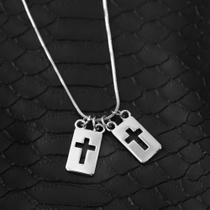 Escapulário masculino prata pingente crucifixo corrente aço inox Escapulário masculino prata pingente crucifixo corrente aço inox