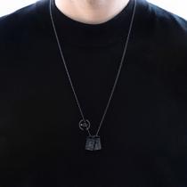Escapulário masculino preto corrente aço inoxidável cordão grumet