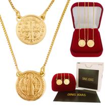 Escapulário Medalha de São Bento Dupla Face Banhado a Ouro 18k