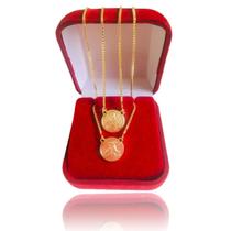 Escapulário Medalha de São Jorge e Sagrado Coração de Jesus 60 cm Banhado a Ouro 18k - Dinis Joias