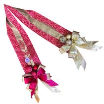 Escapulário Natalino Decorativo para Porta, Dourado e Vermelho com Fitas e Enfeites, Estilo Elegante - RIKABUNI