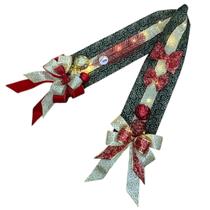 Escapulário Natalino Verde Elegante Tecido Luxo Laços e Bolas Vermelhos e Dourados com Cordão de Luz LED - RIKABUNI