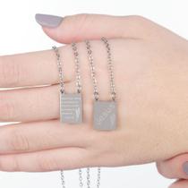 Escapulário Nome Jesus e Salmo 91 Prateado em Aço Inoxidável