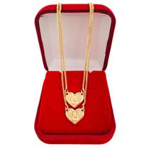 Escapulário Nossa Senhora do Carmo e Aparecida Feminino Coração Folheado a Ouro 18k