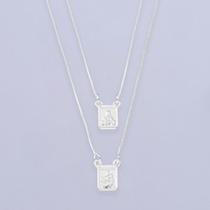 Escapulário Nossa Senhora do Carmo e Sacramento de Jesus Quadrado Prata 925