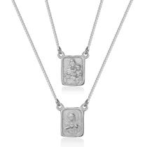 Escapulário Nossa Senhora do Carmo e Sagrado Coração Jesus Prata 925