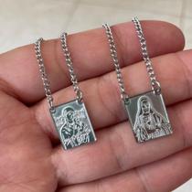 Escapulário Nossa srª do Carmo e Sagrado Coração Aço Inox