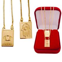 Escapulário Olho Grego e Mão Hamsá Folheado a Ouro 18k