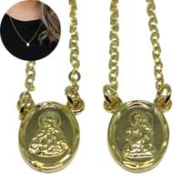 Escapulário oval diamantado de Nossa Senhora do Carmo folheado à ouro 18k