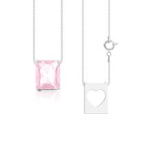 Escapulário Pingente Móvel com Pedra Pink e Placa Vazada de Coração Em Prata 925 Escapulário Pingente Móvel com Pedra Pink e Placa Vazada de Coração Em Prata 925