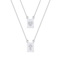 Escapulário Prata 925 Coração e Crucifixo com Pedras