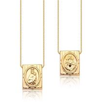 Escapulário Prata Duplo 70cm Sagrado Coração e Nossa Senhora do Carmo - Banhado a Ouro 18k Escapulário Prata Duplo 70cm Sagrado Coração e Nossa Senhora do Carmo - Banhado a Ouro 18k