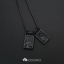 Escapulário Preto Masculino Corrente Aço Inox