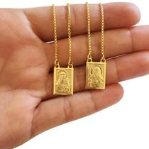 Escapulário Sagrado Coração de Jesus e Nossa Senhora do Carmo 60 cm Folheado a Ouro 18k