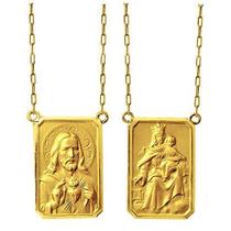 Escapulario Tradicional Medio 1.1cm Dupla Face Ouro 18 Maçico Corrente 60cm FDCER3K430