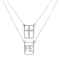 Escapulário unissex com pingentes cruz e fé cravejados - prata 925